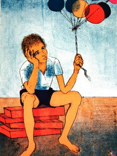 035 - Ragazzo e Palloni  (Boy and Balloons ) - cm. 70x50 - Litografia (Lithography)